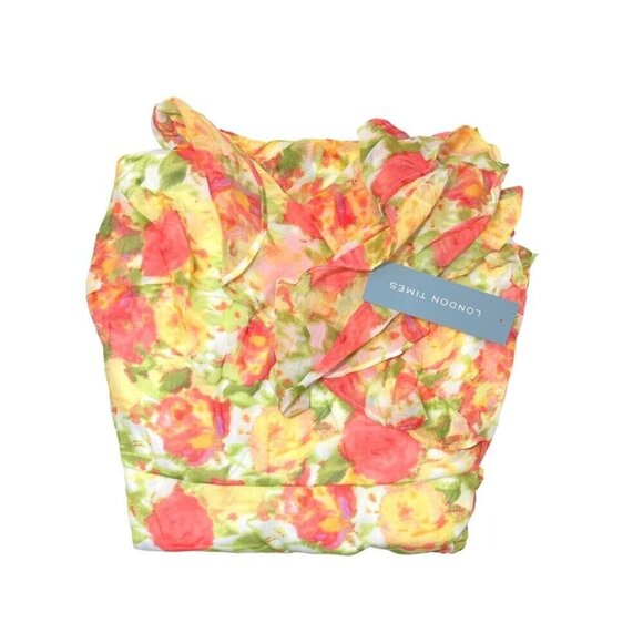 London Times Yellow Floral Cold Shoulder Chiffon Wrap Style Dress Sz 10 New - Picture 3 of 10